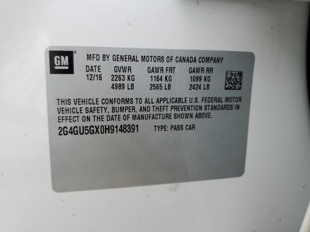 2G4GU5GX0H9148391 - 2017 BUICK REGAL GS თეთრი ფოტო 12