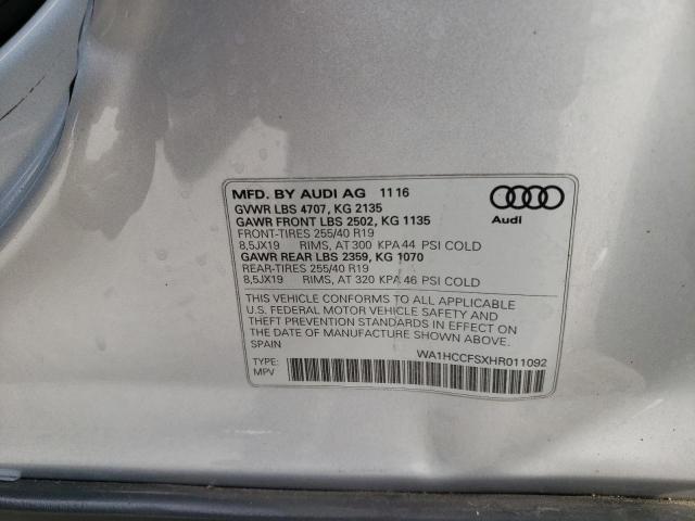 WA1HCCFSXHR011092 - 2017 AUDI Q3 PREMIUM PLUS SILVER photo 12