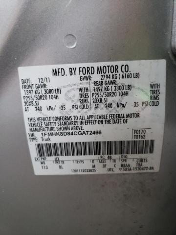 1FMHK8D84CGA72466 - 2012 FORD EXPLORER XLT SILVER photo 13