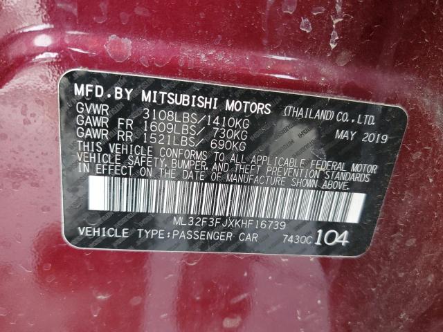 ML32F3FJXKHF16739 - 2019 MITSUBISHI MIRAGE G4 ES Tünd qırmızı foto 12