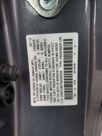 2HGFC3B77GH362234 - 2016 HONDA CIVIC EXL GRAY photo 12