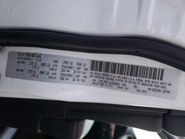 1C4PJMBS1GW359401 - 2016 JEEP CHEROKEE TRAILHAWK WHITE photo 12