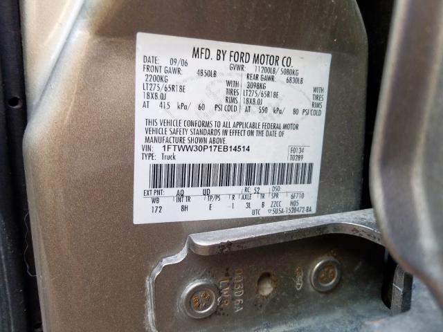 1FTWW30P17EB14514 - 2007 FORD F350 SRW SUPER DUTY  photo 10