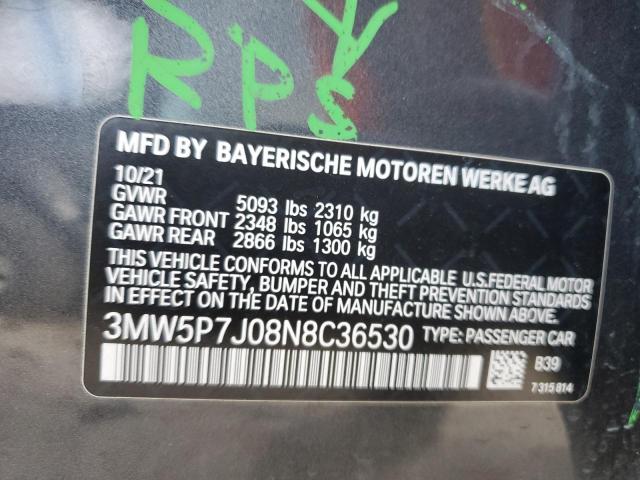 3MW5P7J08N8C36530 - 2022 BMW 330E GRAY photo 13