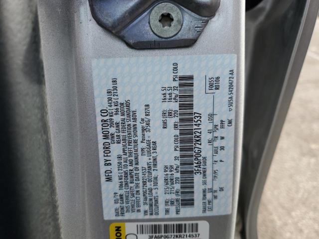 3FA6P0G72KR214537 - 2019 FORD FUSION S SILVER photo 12