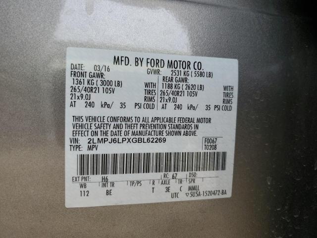 2LMPJ6LPXGBL62269 - 2016 LINCOLN MKX RESERVE Boz foto 14