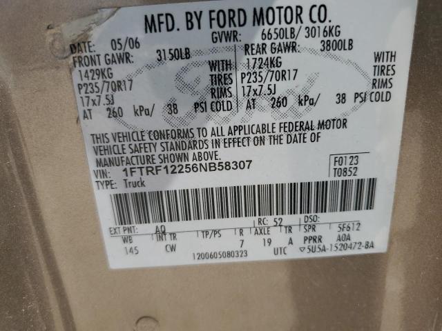 1FTRF12256NB58307 - 2006 FORD F-150 TAN photo 12