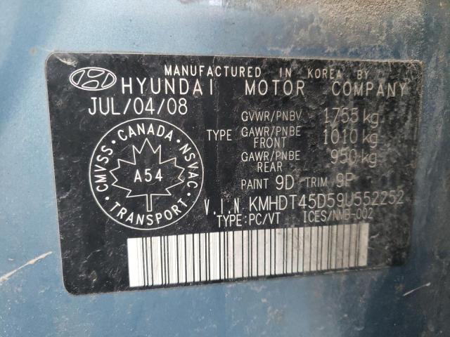 KMHDT45D59U552252 - 2009 HYUNDAI ELANTRA GL BLUE photo 13