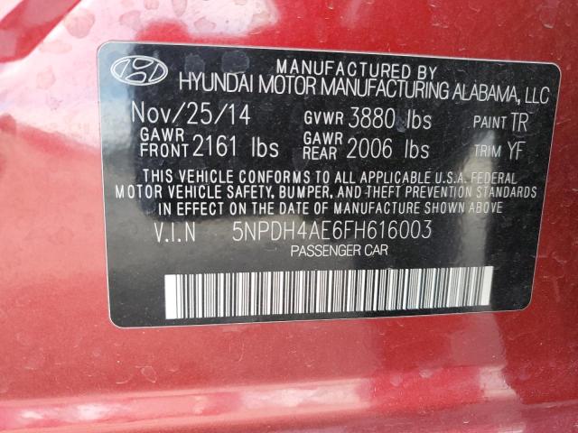 5NPDH4AE6FH616003 - 2015 HYUNDAI ELANTRA SE RED photo 12