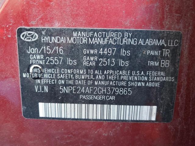 5NPE24AF2GH379865 - 2016 HYUNDAI SONATA SE RED photo 12