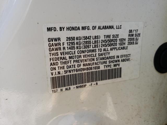 5FNYF6H09HB061658 - 2017 HONDA PILOT ELITE WHITE photo 13