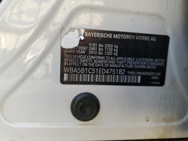 WBA5B1C51ED475182 - 2014 BMW 535 I WHITE photo 12