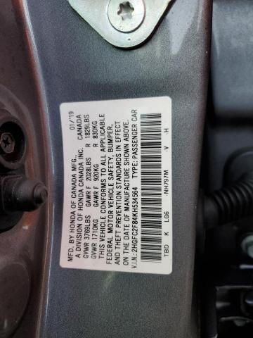2HGFC2F84KH534564 - 2019 HONDA CIVIC SPORT Gris foto 12