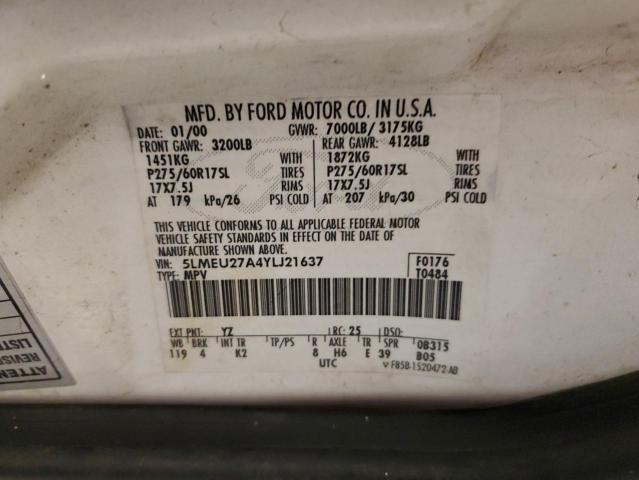 5LMEU27A4YLJ21637 - 2000 LINCOLN NAVIGATOR თეთრი ფოტო 13