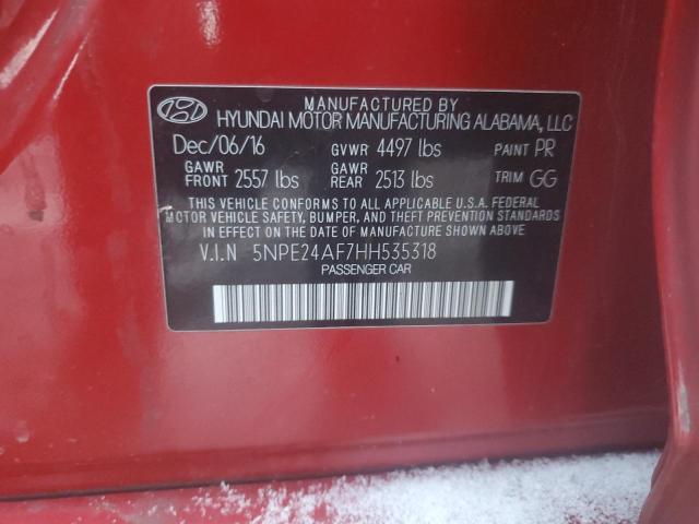 5NPE24AF7HH535318 - 2017 HYUNDAI SONATA SE RED photo 12