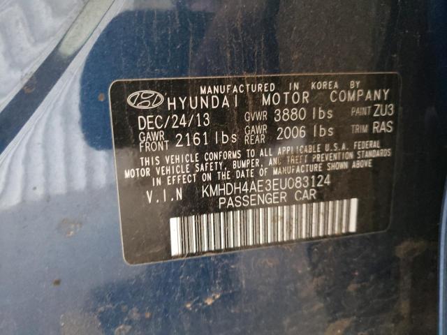 KMHDH4AE3EU083124 - 2014 HYUNDAI ELANTRA SE BLUE photo 12