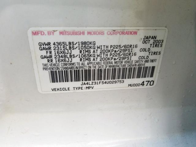 JA4LZ31F54U029753 - 2004 MITSUBISHI OUTLANDER LS  photo 10