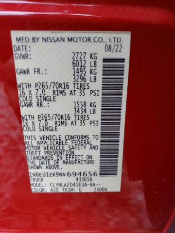 1N6ED1EK9NN694656 - 2022 NISSAN FRONTIER S RED photo 13