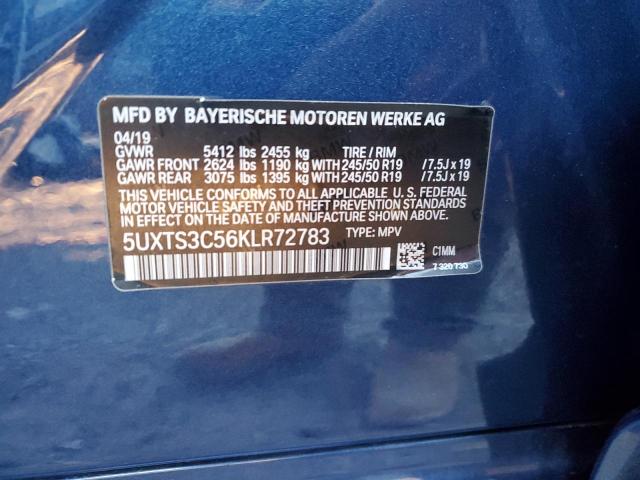 5UXTS3C56KLR72783 - 2019 BMW X3 XDRIVEM40I BLUE photo 13