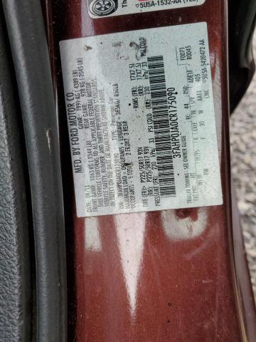 3FAHP0JA0CR175090 - 2012 FORD FUSION SEL MAROON photo 12