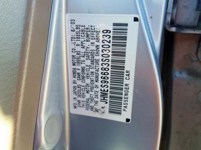 JHMES96683S030239 - 2003 HONDA CIVIC HYBRID  photo 10