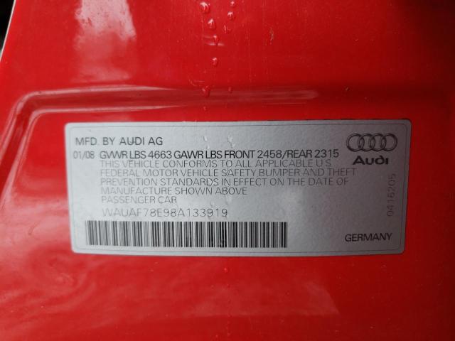 WAUAF78E98A133919 - 2008 AUDI A4 2.0T RED photo 13