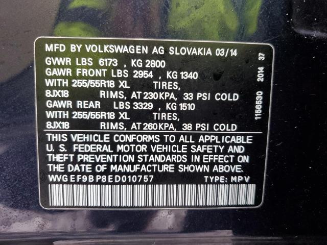 WVGEF9BP8ED010757 - 2014 VOLKSWAGEN TOUAREG V6 BLUE photo 12