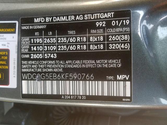 WDC0G5EB6KF590766 - 2019 MERCEDES-BENZ GLC 350E  photo 10