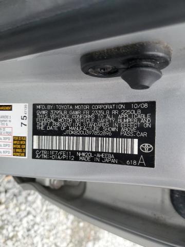 JTDKB20U397852896 - 2009 TOYOTA PRIUS SILVER photo 12