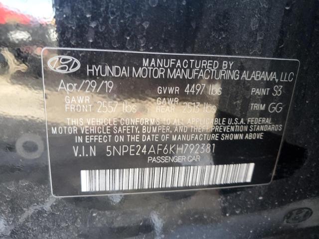 5NPE24AF6KH792381 - 2019 HYUNDAI SONATA SE BLACK photo 12