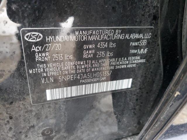 5NPEF4JA5LH051357 - 2020 HYUNDAI SONATA SEL BLACK photo 12