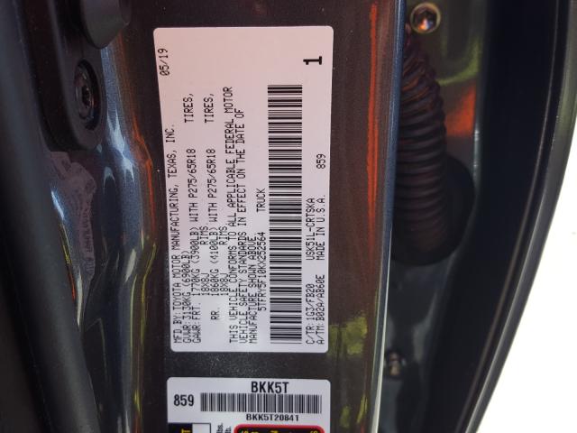 5TFRY5F10KX252564 - 2019 TOYOTA TUNDRA DOUBLE CAB SR/SR5  photo 10