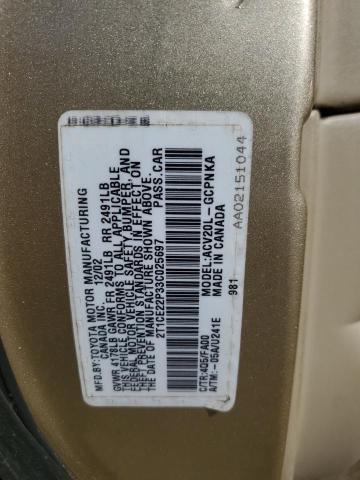 2T1CE22P33C025697 - 2003 TOYOTA CAMRY SOLA SE GOLD photo 12