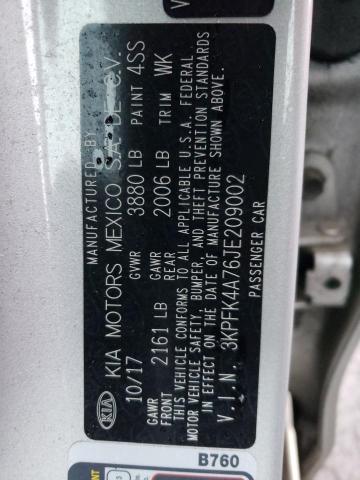 3KPFK4A76JE209002 - 2018 KIA FORTE LX SILVER photo 12