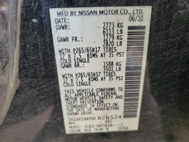 5N1AR1NB9AC626524 - 2010 NISSAN PATHFINDER S BLACK photo 12