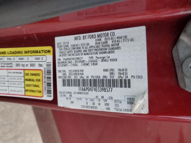 1FA6P0H74E5398577 - 2014 FORD FUSION SE RED photo 12