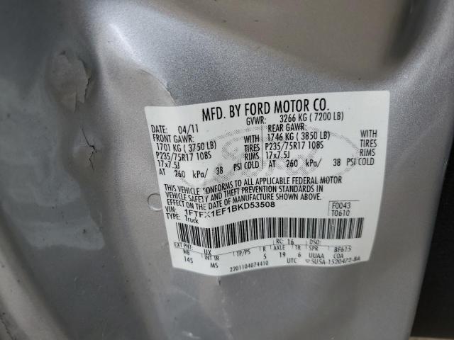 1FTFX1EF1BKD53508 - 2011 FORD F150 SUPER CAB SILVER photo 12