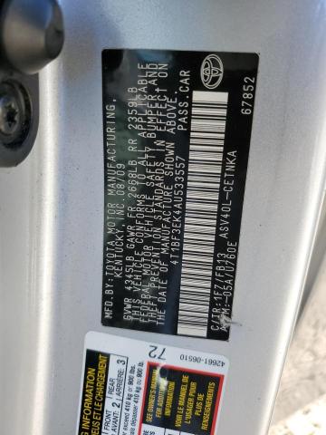 4T1BF3EK4AU533557 - 2010 TOYOTA CAMRY BASE SILVER photo 12