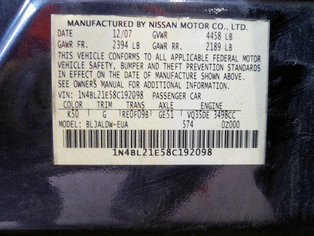 1N4BL21E58C192098 - 2008 NISSAN ALTIMA 3.5SE  photo 10