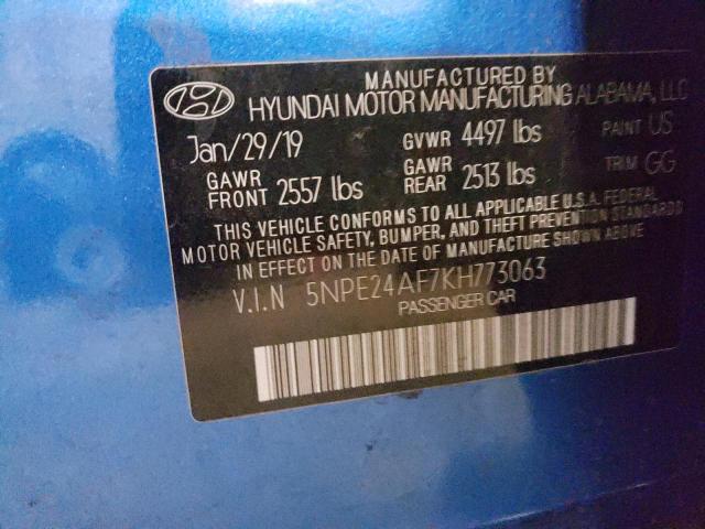 5NPE24AF7KH773063 - 2019 HYUNDAI SONATA SE BLUE photo 12