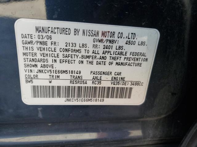 JNKCV51E66M518149 - 2006 INFINITI G35 BLUE photo 12