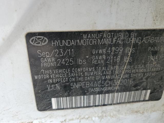 5NPEB4AC5CH382016 - 2012 HYUNDAI SONATA GLS WHITE photo 12