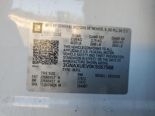 3GNAXUEV0KS557568 - 2019 CHEVROLET EQUINOX LT WHITE photo 12