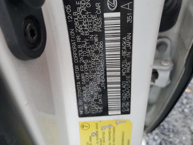 JTHBA30G465167086 - 2006 LEXUS ES 330 WHITE photo 12