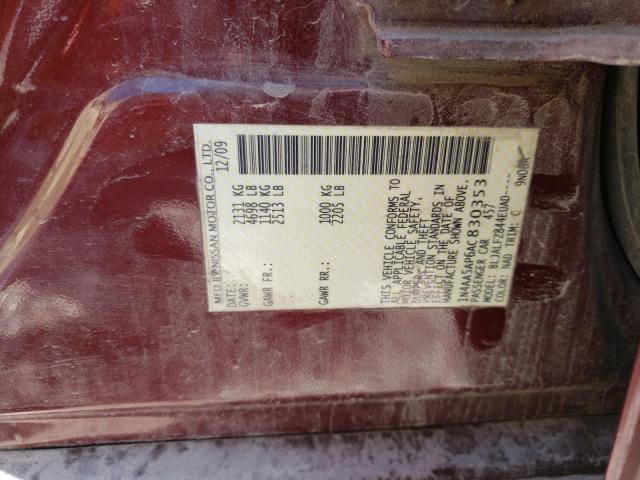 1N4AA5AP6AC830353 - 2010 NISSAN MAXIMA S BURGUNDY photo 12