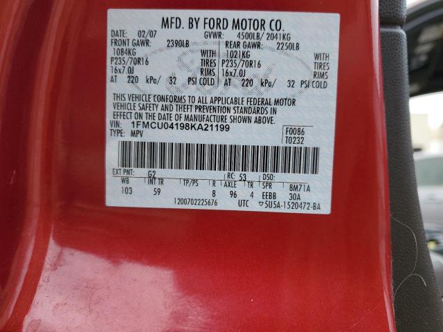 1FMCU04198KA21199 - 2008 FORD ESCAPE LIMITED RED photo 12