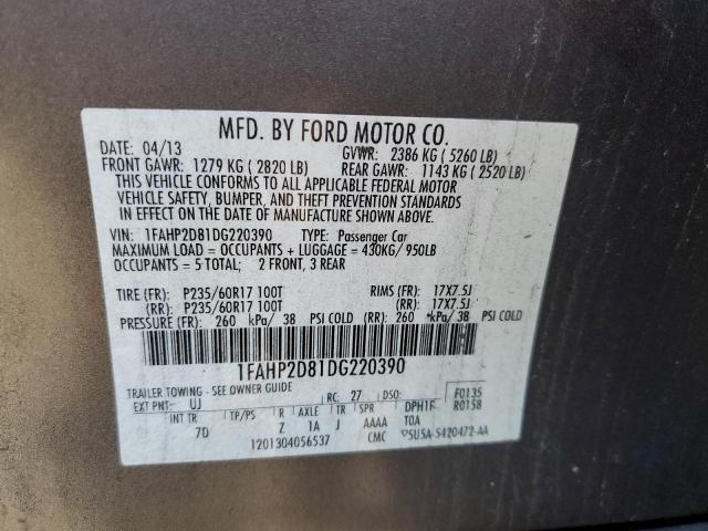 1FAHP2D81DG220390 - 2013 FORD TAURUS SE SILVER photo 12