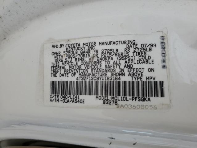 4T3ZF13C9YU183164 - 2000 TOYOTA SIENNA LE WHITE photo 13