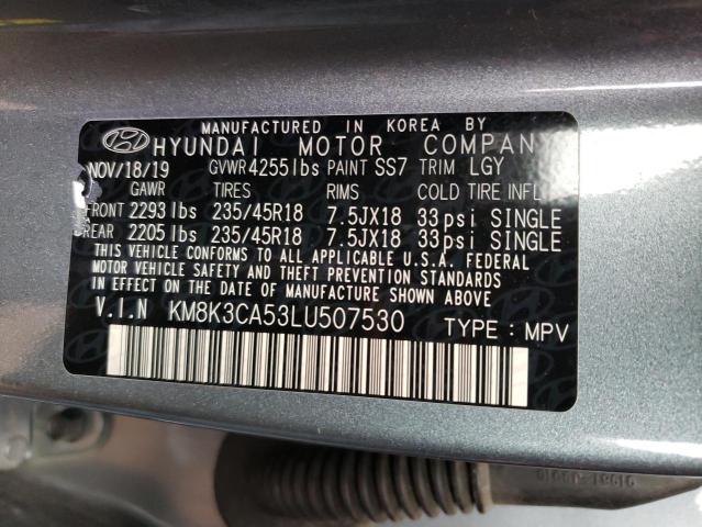 KM8K3CA53LU507530 - 2020 HYUNDAI KONA LIMITED GRAY photo 13