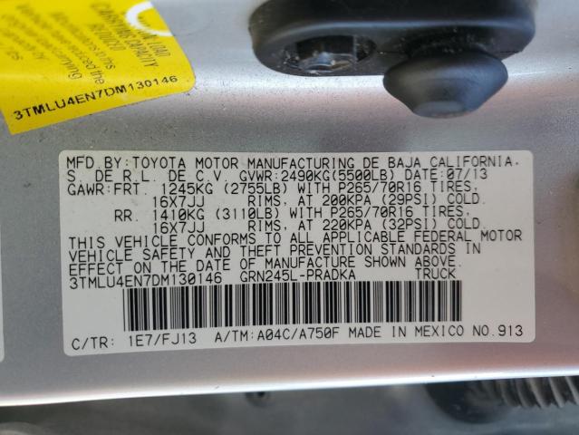 3TMLU4EN7DM130146 - 2013 TOYOTA TACOMA DOUBLE CAB 银色 照片 12